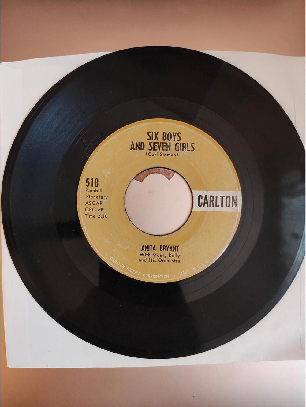 Anita Bryant - six boys and seven girls- vintage 45